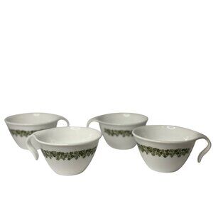 VTG Corelle Spring Blossom Green Crazy Daisy Coffee Tea Cups Set of 4 White Mugs